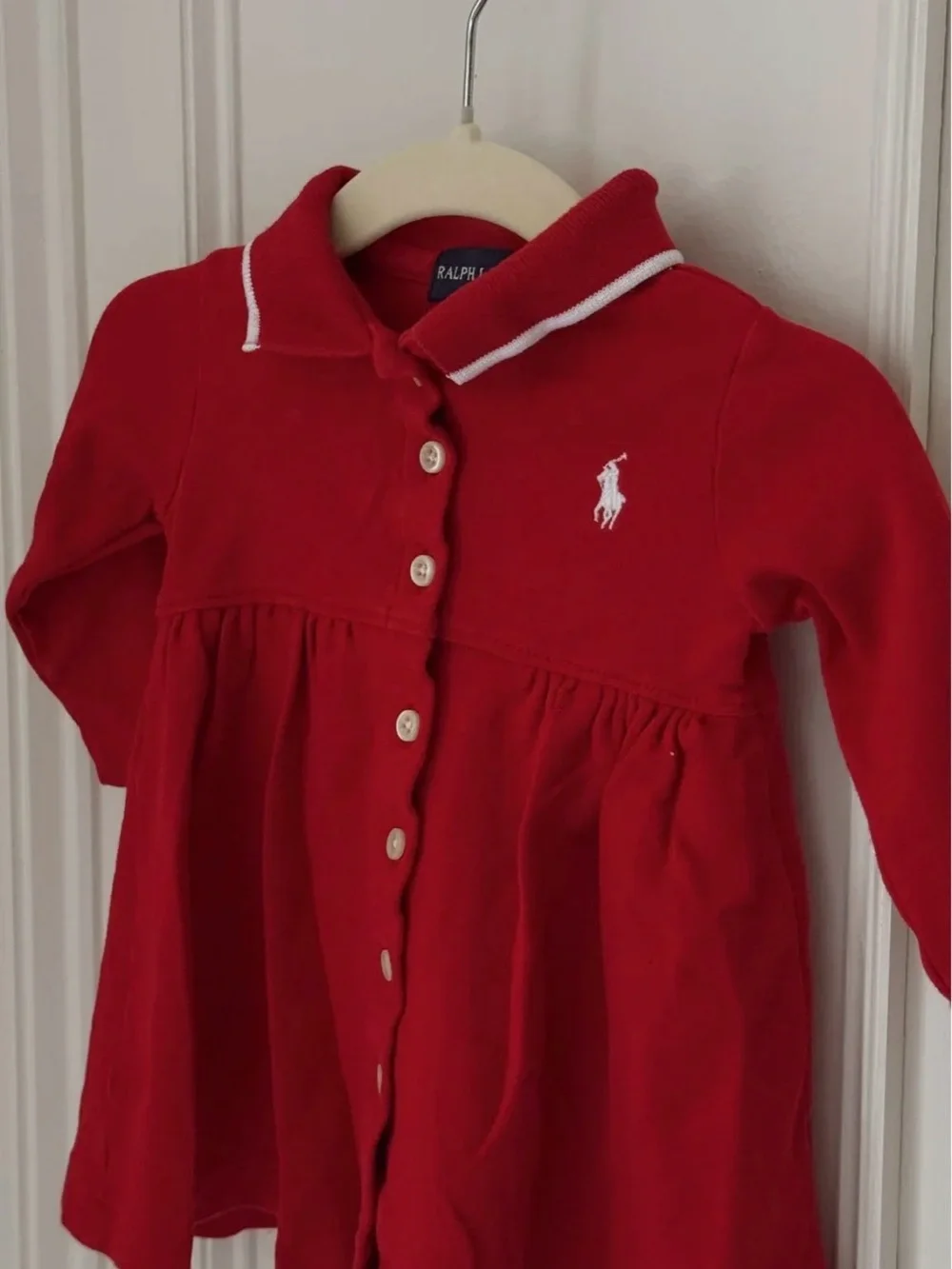 Ralph Lauren Red Button-Front Polo Dress Top with White Pony